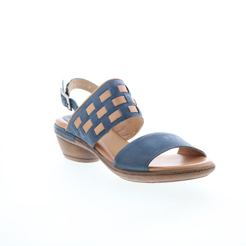 Miz Mooz Constance Womens Blue Leather Hook & Loop Strap Sandals Shoes