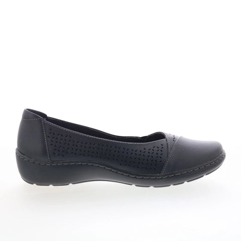 Clarks Cora Iris 26170463 Womens Black Wide Leather Loafer Flats Shoes