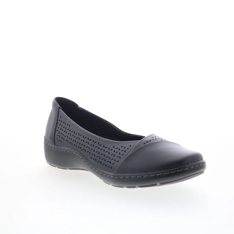 Clarks Cora Iris 26170463 Womens Black Wide Leather Loafer Flats Shoes