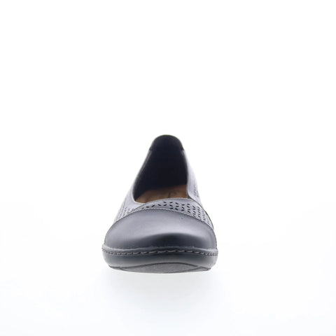 Clarks Cora Iris 26170463 Womens Black Wide Leather Loafer Flats Shoes