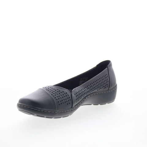 Clarks Cora Iris 26170463 Womens Black Wide Leather Loafer Flats Shoes
