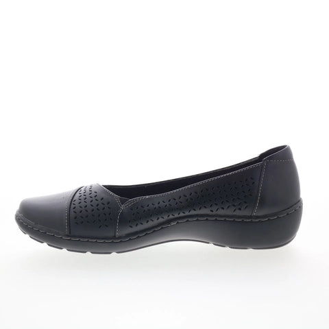 Clarks Cora Iris 26170463 Womens Black Wide Leather Loafer Flats Shoes