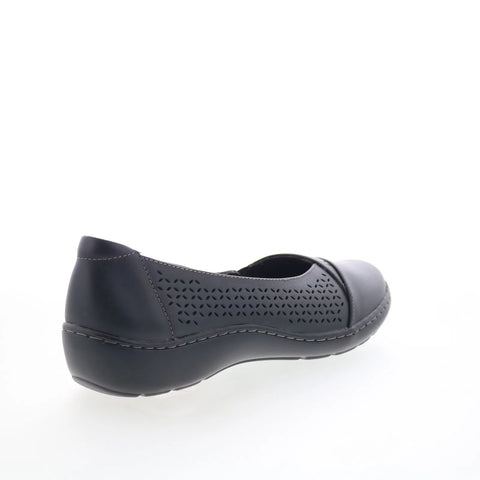 Clarks Cora Iris 26170463 Womens Black Wide Leather Loafer Flats Shoes