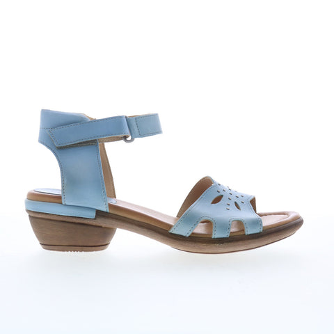 Miz Mooz Corelia Womens Blue Leather Strap Heeled Sandals Shoes