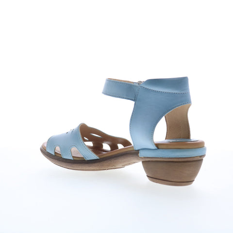 Miz Mooz Corelia Womens Blue Leather Strap Heeled Sandals Shoes