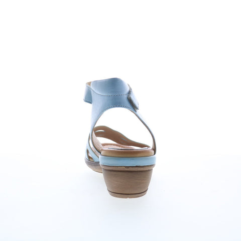 Miz Mooz Corelia Womens Blue Leather Strap Heeled Sandals Shoes