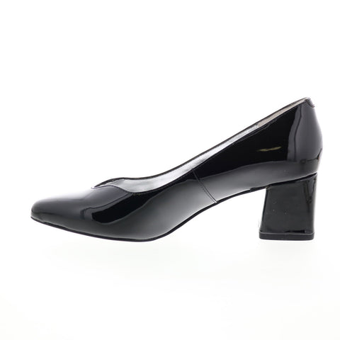 David Tate Creative Womens Black Extra Wide Leather Slip On Block Heels Shoes