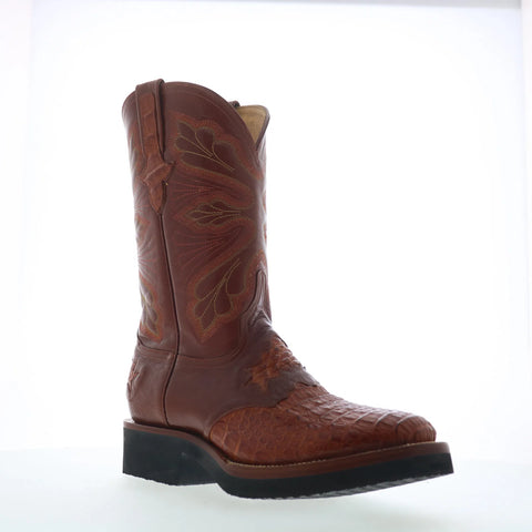 Ferrini Crepe Sole Roper Caiman Body Mens Brown Cowboy Western Boots