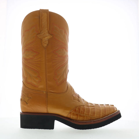 Ferrini Crepe Sole Roper Caiman Tail Mens Brown Wide Cowboy Western Boots