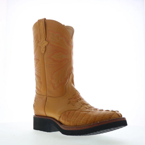 Ferrini Crepe Sole Roper Caiman Tail Mens Brown Wide Cowboy Western Boots