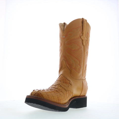 Ferrini Crepe Sole Roper Caiman Tail Mens Brown Wide Cowboy Western Boots