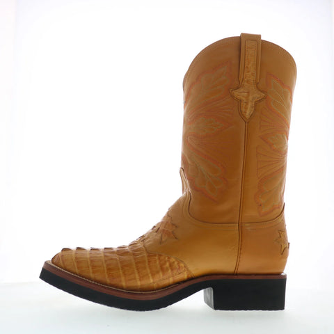 Ferrini Crepe Sole Roper Caiman Tail Mens Brown Wide Cowboy Western Boots