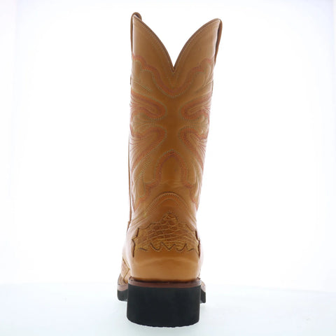 Ferrini Crepe Sole Roper Caiman Tail Mens Brown Wide Cowboy Western Boots