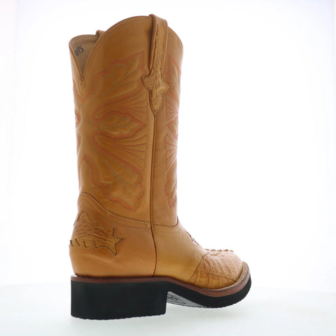 Ferrini Crepe Sole Roper Caiman Tail Mens Brown Wide Cowboy Western Boots