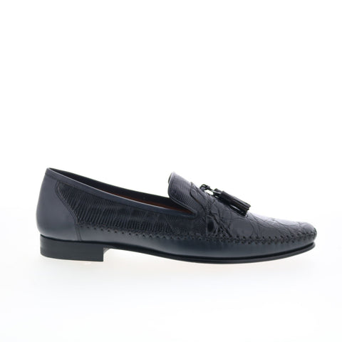 Mezlan Crocodile Alligator Tassle Loafers Mens Black Loafers Tasseled Shoes