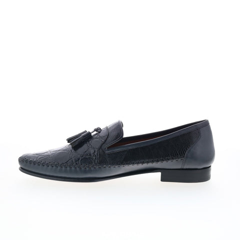 Mezlan Crocodile Alligator Tassle Loafers Mens Black Loafers Tasseled Shoes