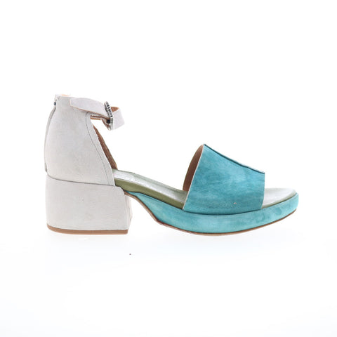 A.S. 98 Crue Womens Blue Leather Hook & Loop Heeled Sandals Shoes