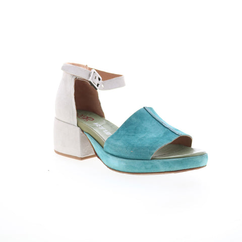 A.S. 98 Crue Womens Blue Leather Hook & Loop Heeled Sandals Shoes
