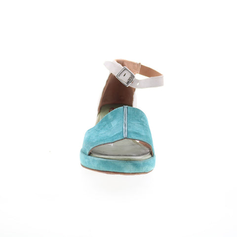 A.S. 98 Crue Womens Blue Leather Hook & Loop Heeled Sandals Shoes