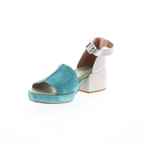 A.S. 98 Crue Womens Blue Leather Hook & Loop Heeled Sandals Shoes