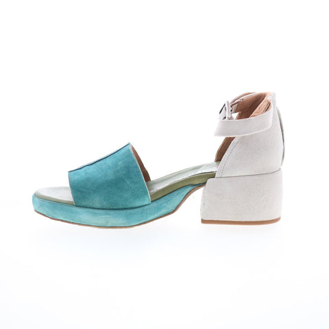A.S. 98 Crue Womens Blue Leather Hook & Loop Heeled Sandals Shoes