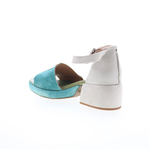 A.S. 98 Crue Womens Blue Leather Hook & Loop Heeled Sandals Shoes