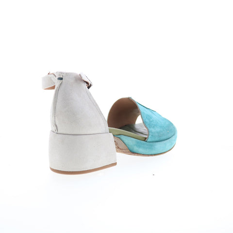 A.S. 98 Crue Womens Blue Leather Hook & Loop Heeled Sandals Shoes