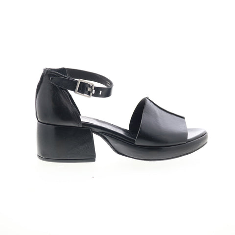 A.S. 98 Crue Womens Black Leather Hook & Loop Heeled Sandals Shoes