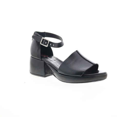 A.S. 98 Crue Womens Black Leather Hook & Loop Heeled Sandals Shoes