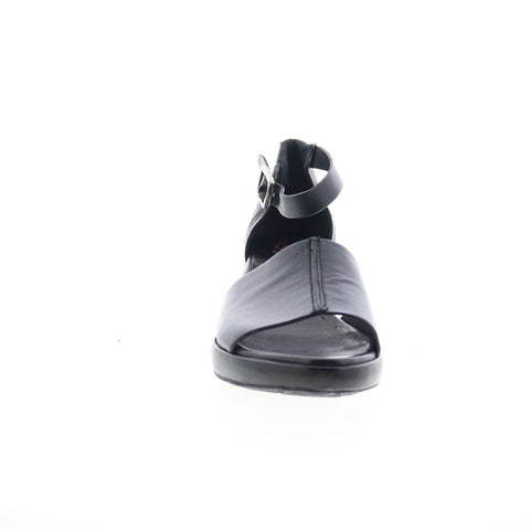 A.S. 98 Crue Womens Black Leather Hook & Loop Heeled Sandals Shoes