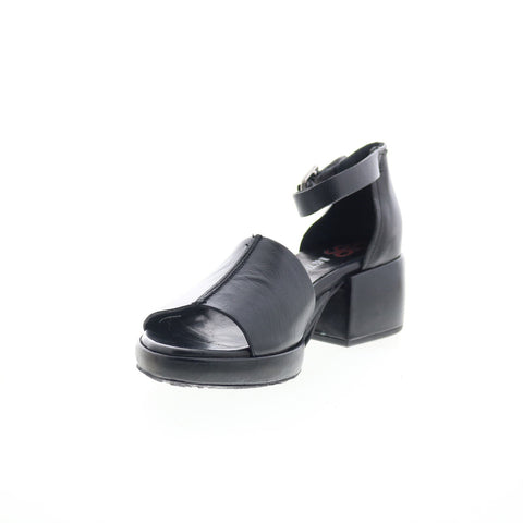 A.S. 98 Crue Womens Black Leather Hook & Loop Heeled Sandals Shoes