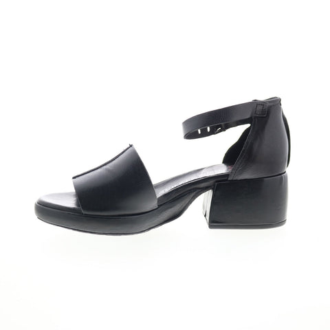 A.S. 98 Crue Womens Black Leather Hook & Loop Heeled Sandals Shoes