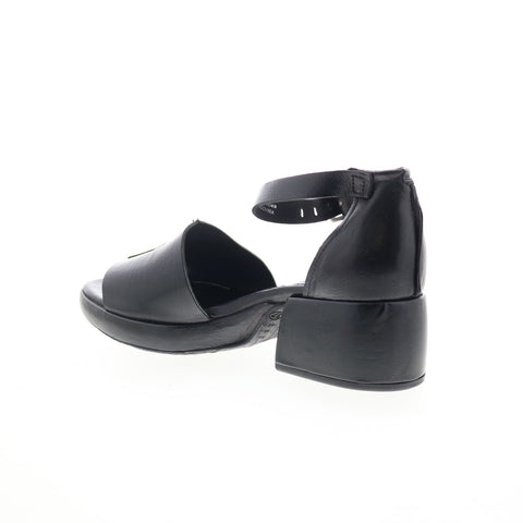 A.S. 98 Crue Womens Black Leather Hook & Loop Heeled Sandals Shoes