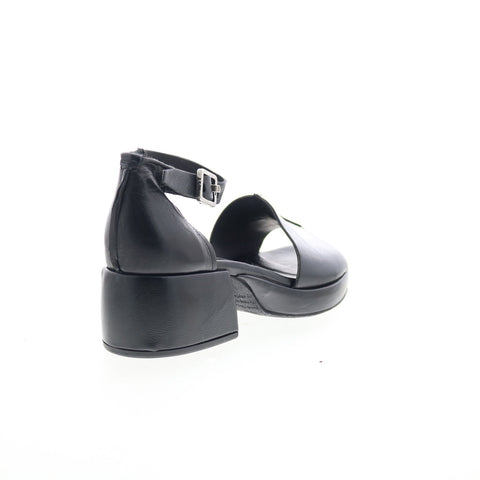 A.S. 98 Crue Womens Black Leather Hook & Loop Heeled Sandals Shoes