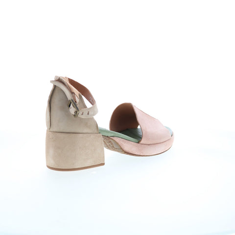 A.S. 98 Crue Womens Pink Leather Hook & Loop Heeled Sandals Shoes