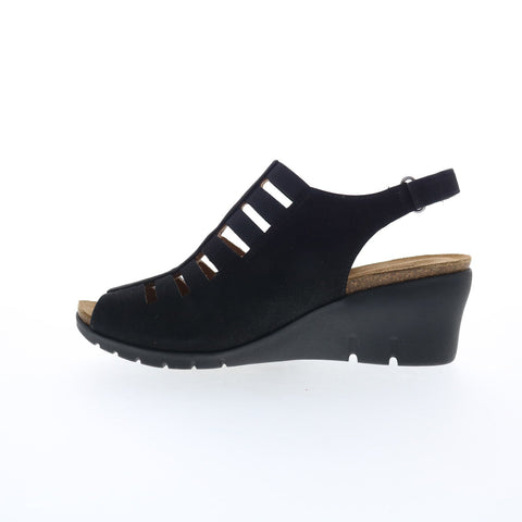 Comfortiva Alana CT0036101 Womens Black Wide Nubuck Wedges Sandals Shoes