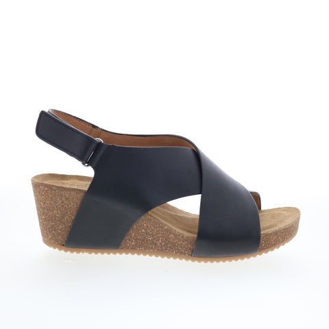 Comfortiva Eva CT00575 Womens Black Leather Strap Wedges Sandals Shoes