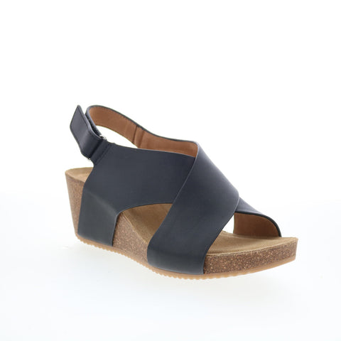 Comfortiva Eva CT00575 Womens Black Leather Strap Wedges Sandals Shoes