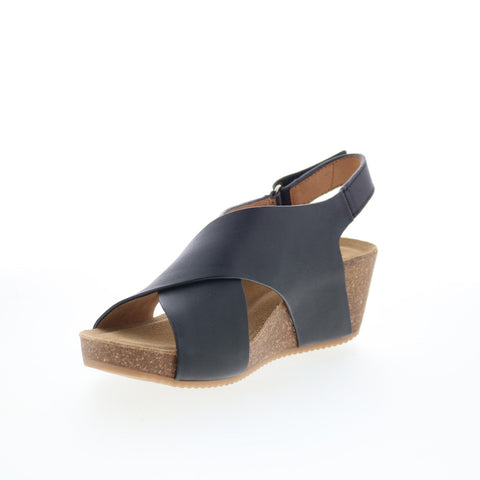 Comfortiva Eva CT00575 Womens Black Leather Strap Wedges Sandals Shoes