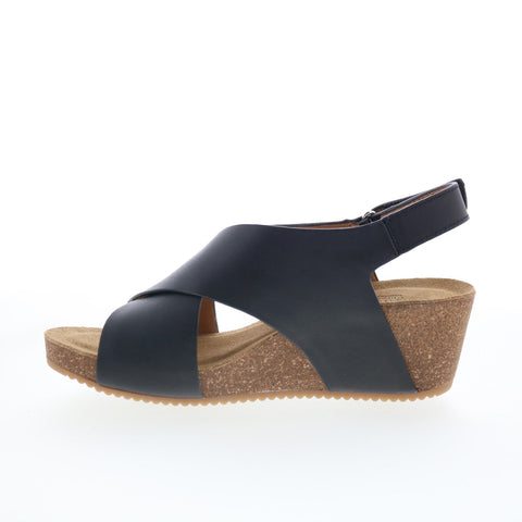 Comfortiva Eva CT00575 Womens Black Leather Strap Wedges Sandals Shoes