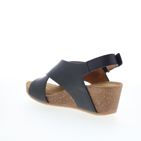 Comfortiva Eva CT00575 Womens Black Leather Strap Wedges Sandals Shoes