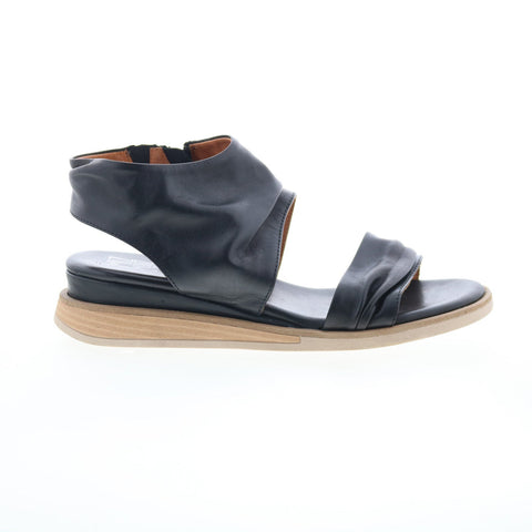 Miz Mooz Cyprian Womens Black Leather Zipper Strap Sandals Shoes