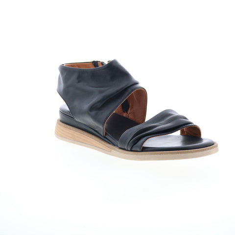 Miz Mooz Cyprian Womens Black Leather Zipper Strap Sandals Shoes