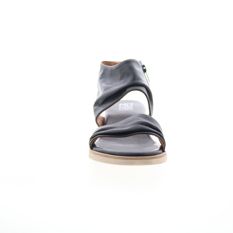 Miz Mooz Cyprian Womens Black Leather Zipper Strap Sandals Shoes