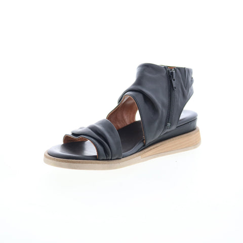 Miz Mooz Cyprian Womens Black Leather Zipper Strap Sandals Shoes