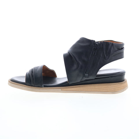 Miz Mooz Cyprian Womens Black Leather Zipper Strap Sandals Shoes