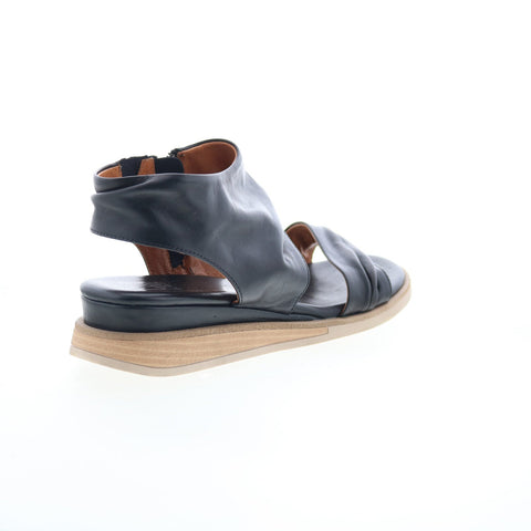 Miz Mooz Cyprian Womens Black Leather Zipper Strap Sandals Shoes