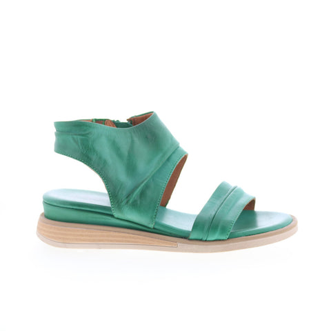 Miz Mooz Cyprian Womens Green Leather Zipper Wedges Sandals Shoes