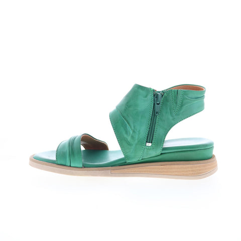 Miz Mooz Cyprian Womens Green Leather Zipper Wedges Sandals Shoes