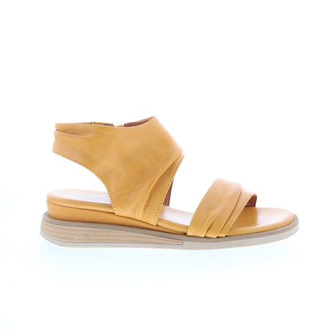 Miz Mooz Cyprian Womens Yellow Leather Zipper Wedges Sandals Shoes